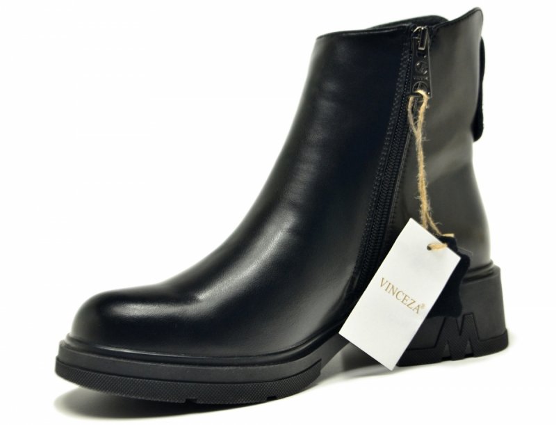 Botki 36 VINCEZA 39956 czarne skóra skórzane damskie płaskie