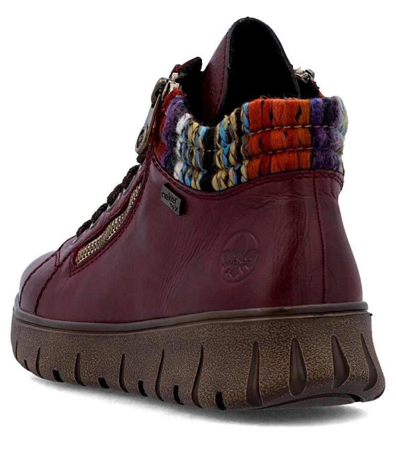 BOTKI 38 RIEKER 1305 bordowe skóra płaskie bordo TEX damskie ocieplane skórzane