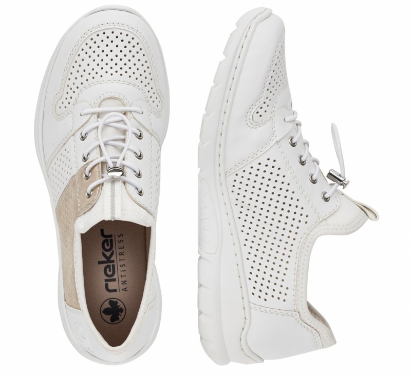 Półbuty sneakersy 39 RIEKER L3254 białe złote damskie żurowane