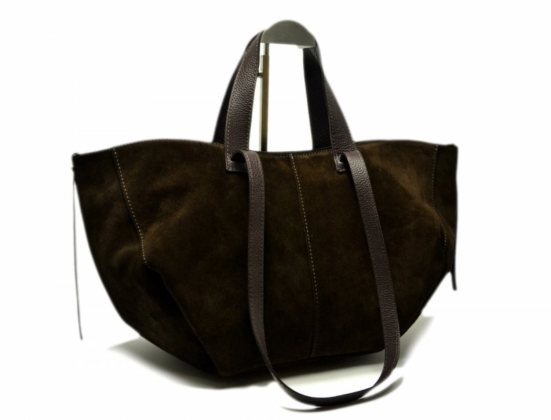 TOREBKA skórzana Laura Biaggi brązowa skóra zamsz czekolada