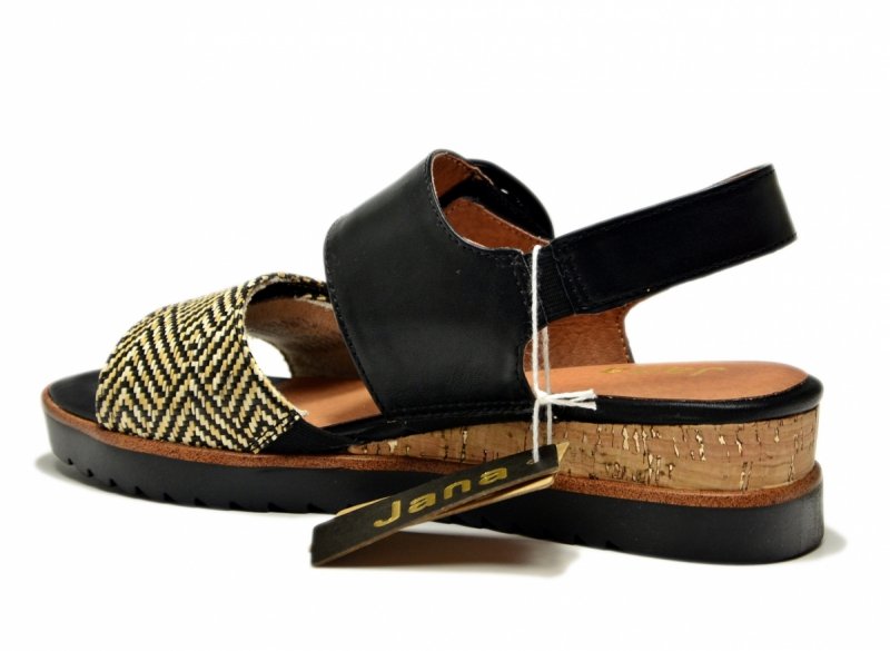Sandały czarne beż 36 JANA 28776 na platformie koturnie beżowe