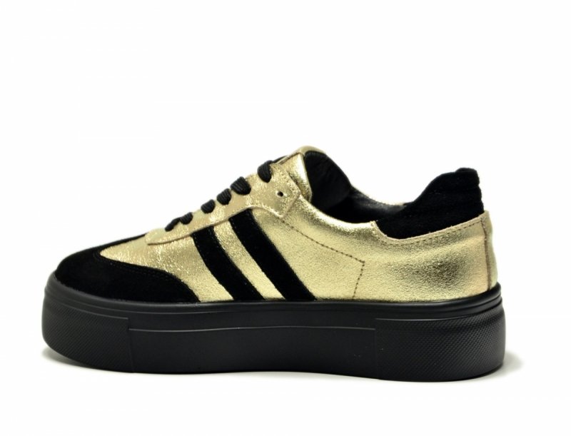 Półbuty sneakersy 39 skóra FILIPPO 6841 złote czarne skórzane 