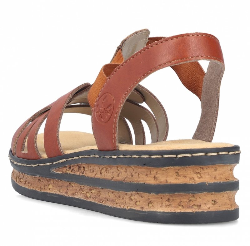 Sandałki brązowe 41 RIEKER 62918 na koturnie platformie brąz