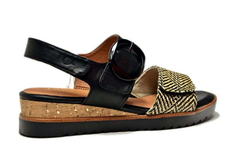 Sandały czarne beż 40 JANA 28776 na platformie koturnie beżowe