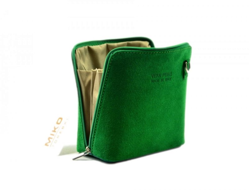 TOREBKA MIKO listonoszka skóra zielona zamsz
