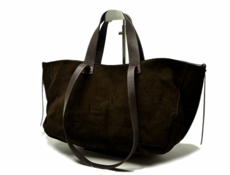 TOREBKA skórzana Laura Biaggi brązowa skóra zamsz czekolada