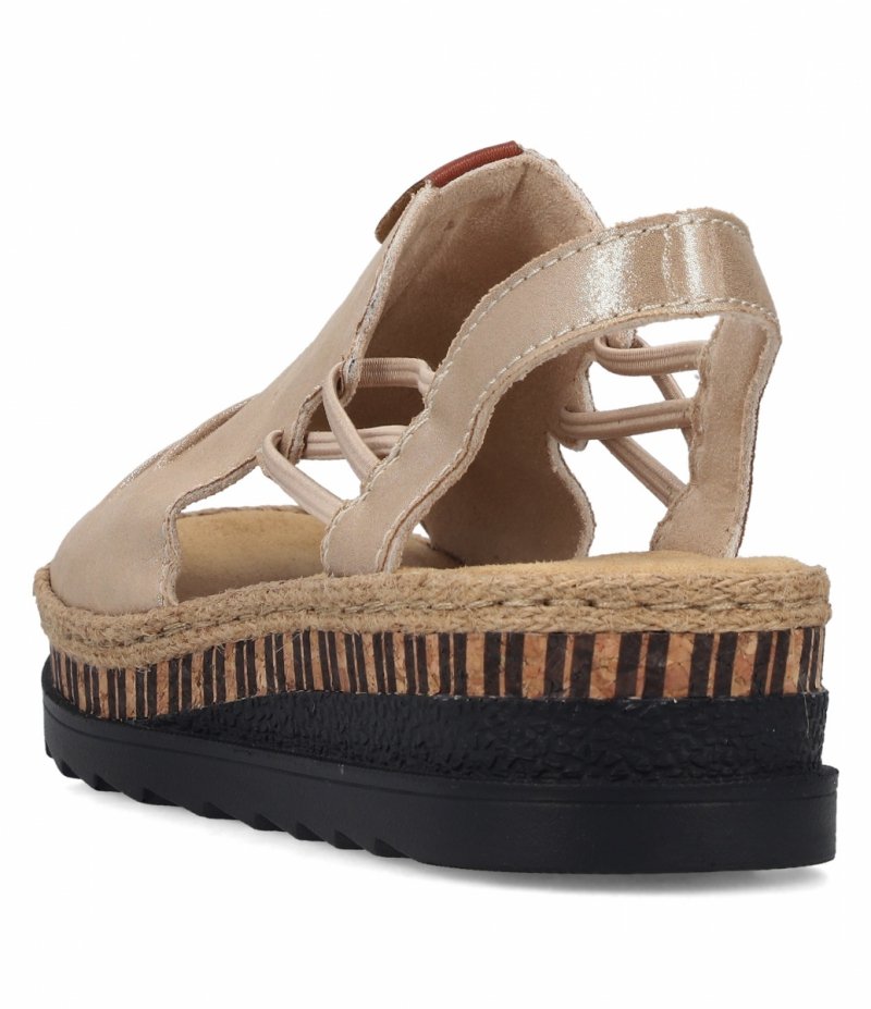 Sandałki beżowe złote 36 RIEKER 7972 beż na koturnie platformie