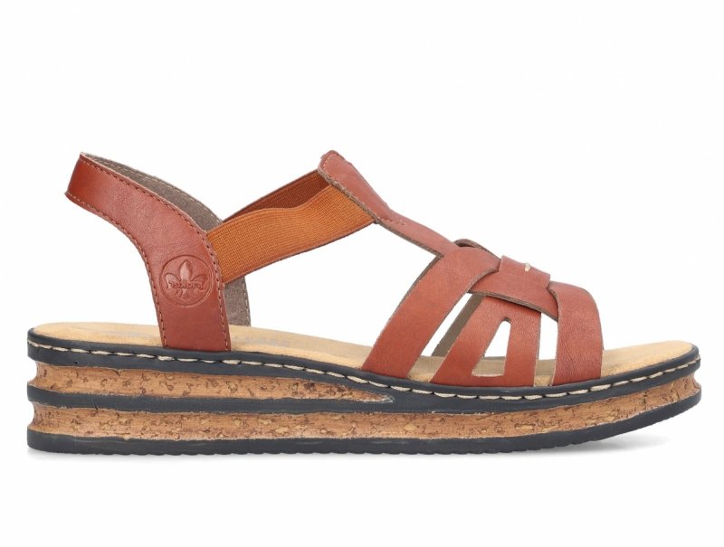 Sandałki brązowe 41 RIEKER 62918 na koturnie platformie brąz