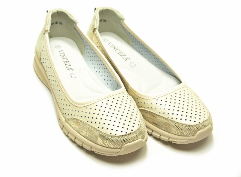 Półbuty 40 baleriny skóra VINCEZA 95369 beżowe skórzane beż ażurowane