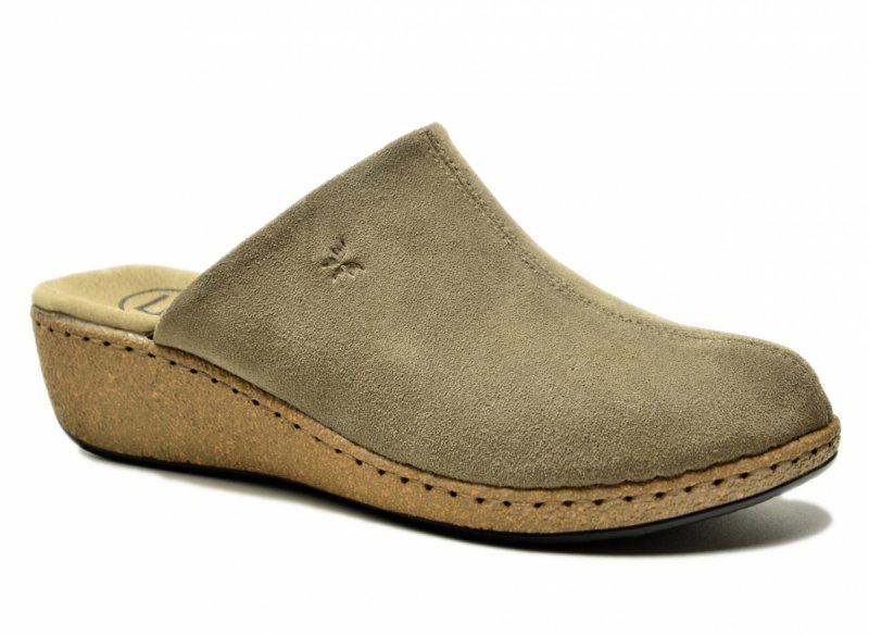 Klapki skóra 38 taupe FILIPPO 7567 skórzane na koturnie zamsz