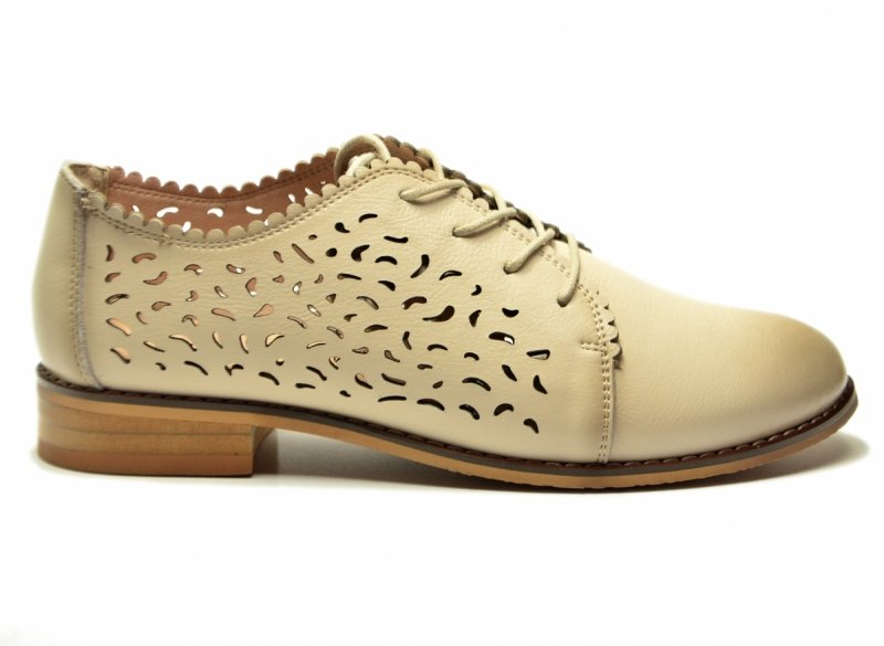Półbuty beżowe 40 skóra oxfordy CAMBELL 19386 ażurowane damskie skórzane beż