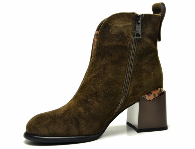 Botki 38 VINCEZA 66811 skóra brązowe na obcasie zamsz skórzane damskie brąz