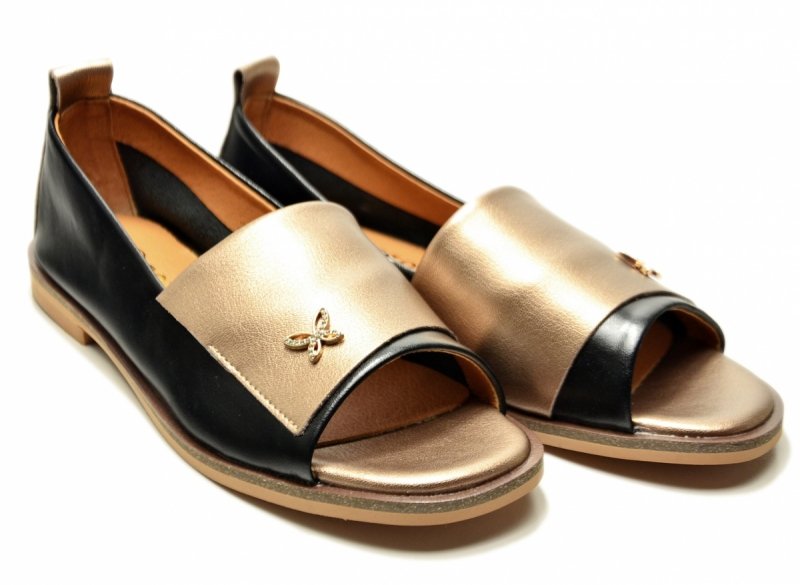 Baleriny czarne złote 38 skóra bez palcy POTOCKI 19397 damskie skórzane 