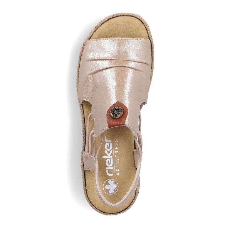 Sandałki beżowe złote 41 RIEKER 7972 beż na koturnie platformie