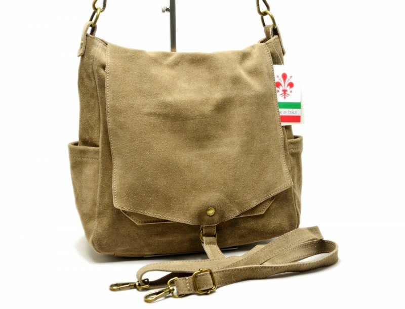 TOREBKA skóra taupe skórzana damska MIKO beż zamsz beżowa