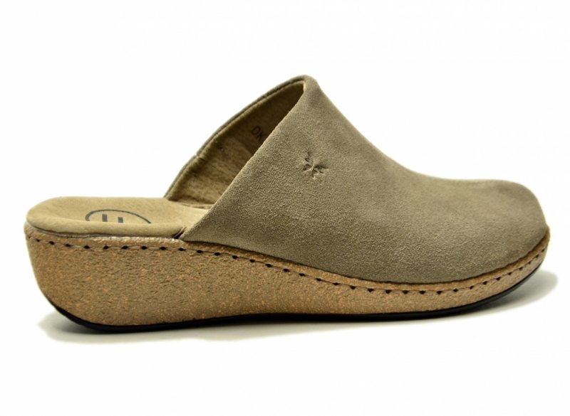 Klapki skóra 40 taupe FILIPPO 7567 skórzane na koturnie zamsz