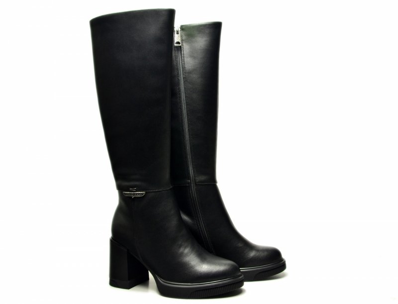 Kozaki 37 VINCEZA 66826 czarne skóra skórzane damskie na obcasie