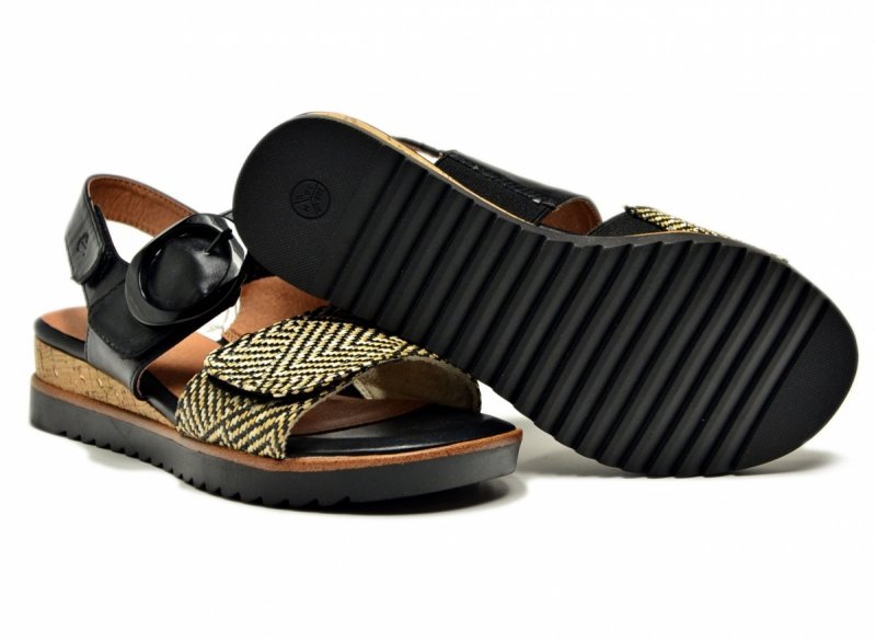 Sandały czarne beż 39 JANA 28776 na platformie koturnie beżowe