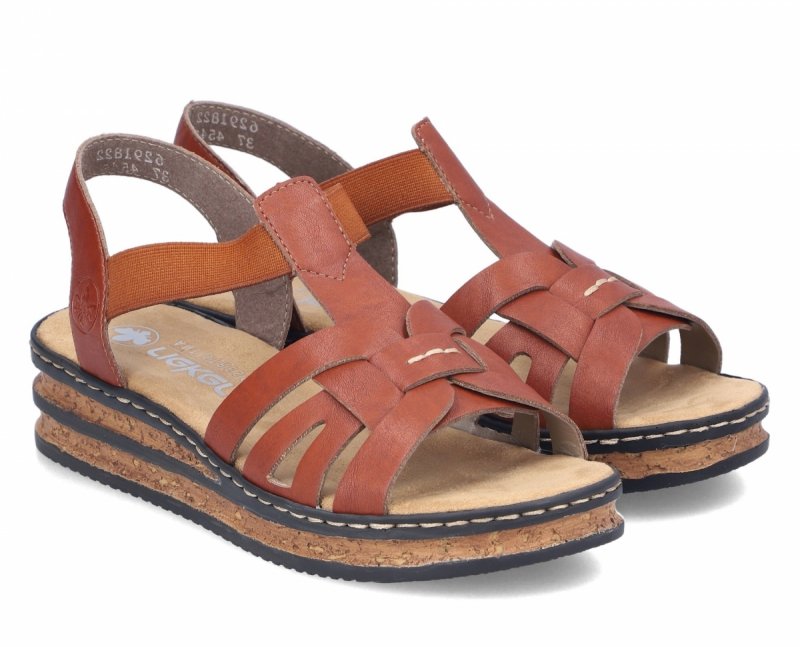 Sandałki brązowe 41 RIEKER 62918 na koturnie platformie brąz