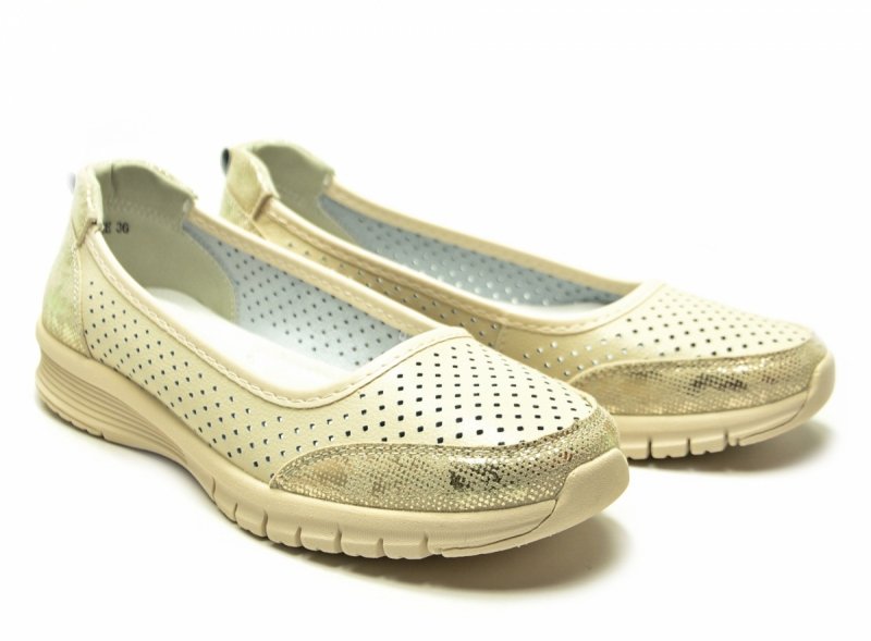 Półbuty 36 baleriny skóra VINCEZA 95369 beżowe skórzane beż ażurowane