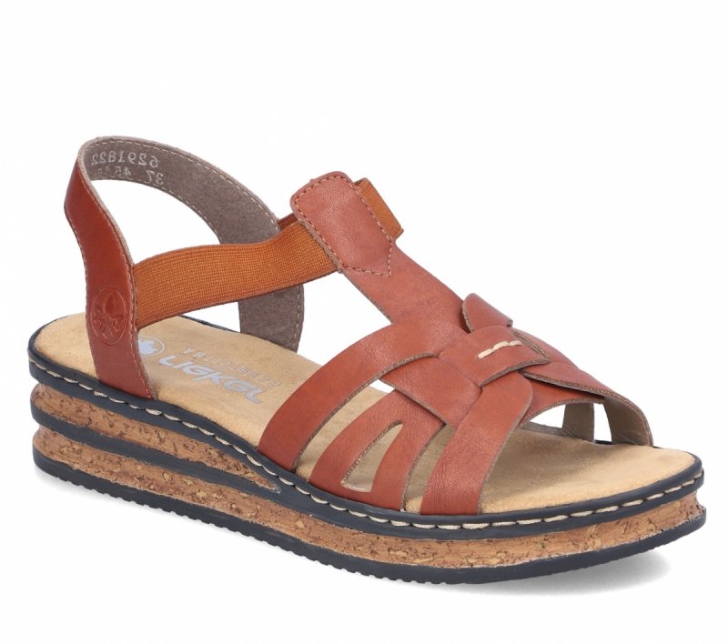 Sandałki brązowe 41 RIEKER 62918 na koturnie platformie brąz