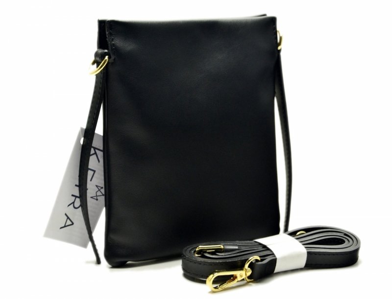 TOREBKA skóra listonoszka na telefon KEIRA czarna skórzana 