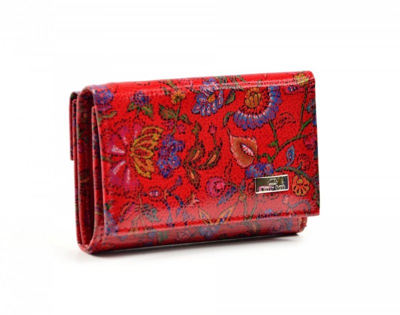 Portfel damski BAJUBAJ skóra czerwony kwiatki 