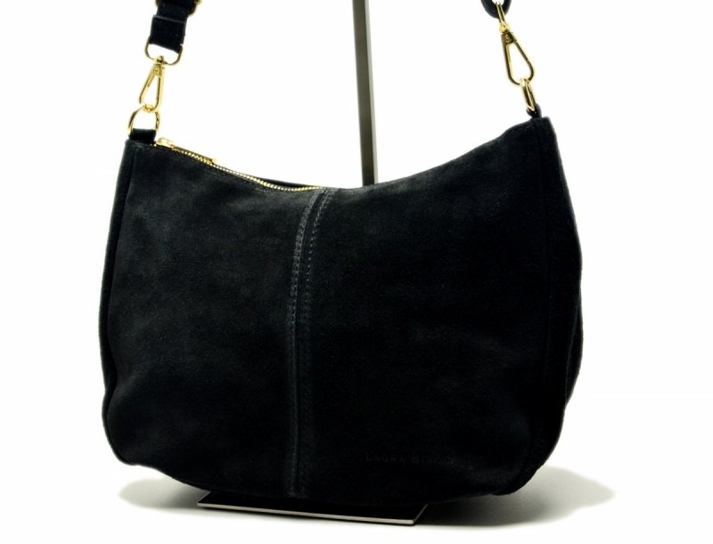 TOREBKA skóra czarna listonoszka skórzana zamsz damska LAURA BIAGGI