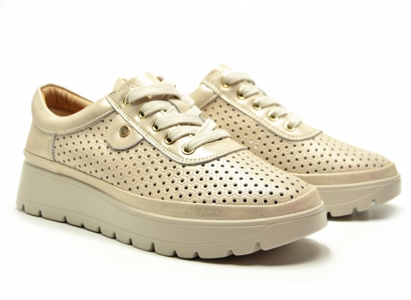 Półbuty 41 złote beżowe skóra VINCEZA 79629 skórzane ażurowane