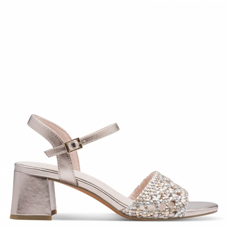 Sandałki 36 złote MARCO TOZZI 28382 na obcasie plecione różowe złoto