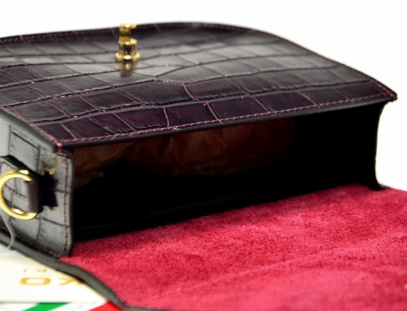 TOREBKA skóra listonoszka fioletowa MIKO skórzana bakłażan lakier krokodyl 