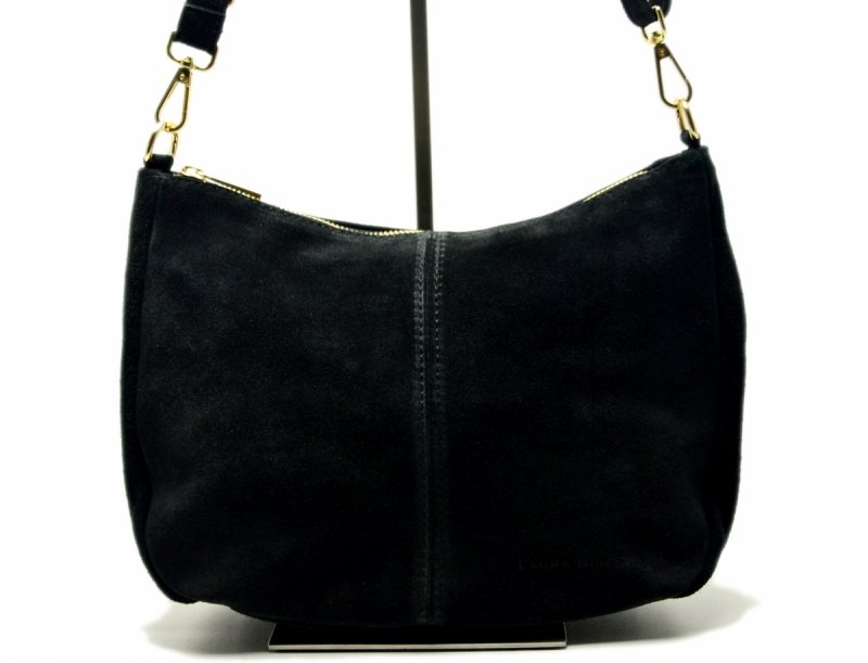 TOREBKA skóra czarna listonoszka skórzana zamsz damska LAURA BIAGGI