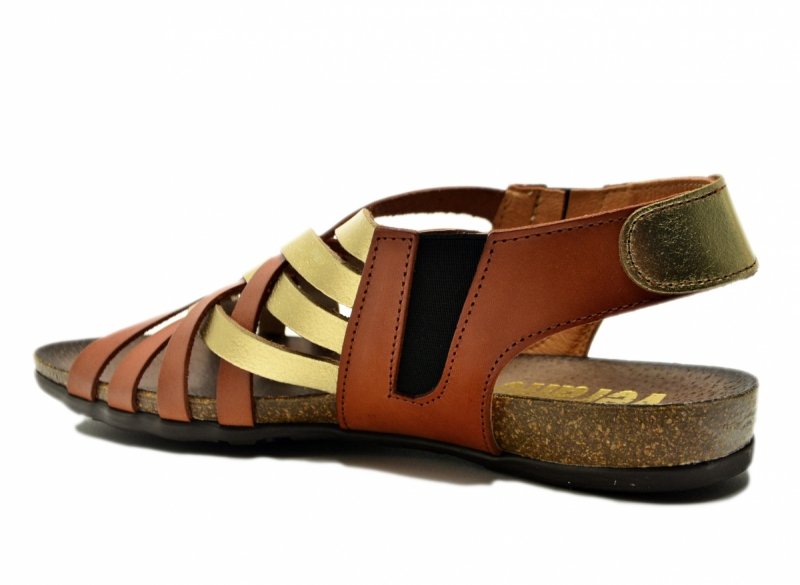 Sandały camel złote 38 skóra VERANO 1101 skórzane brązowe plecionka