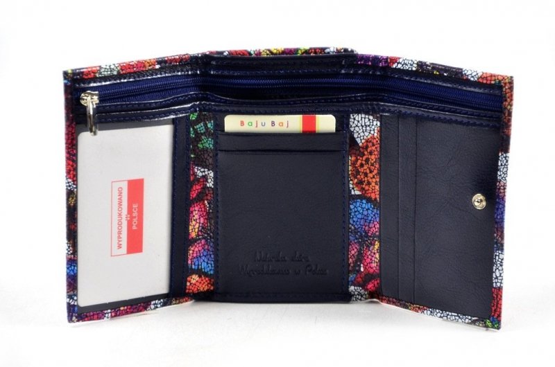 Portfel damski BAJUBAJ skóra granatowy motyle