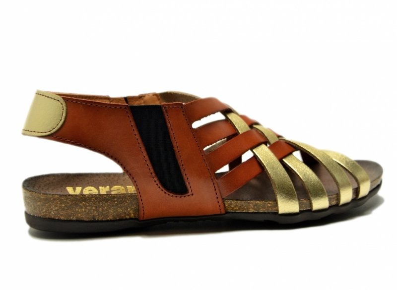 Sandały camel złote 37 skóra VERANO 1101 skórzane brązowe plecionka