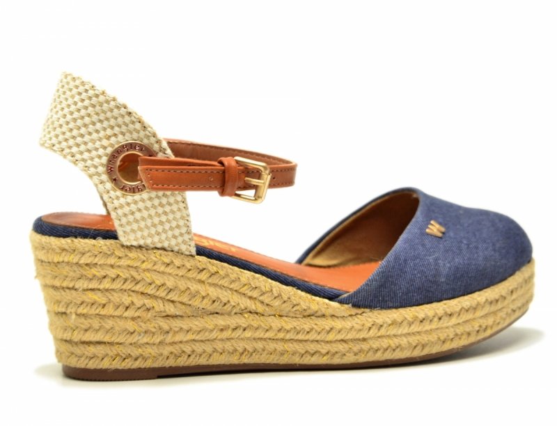 Sandały WRANGLER 37 BELA espadrylegranatowe na koturnie damskie beżowe