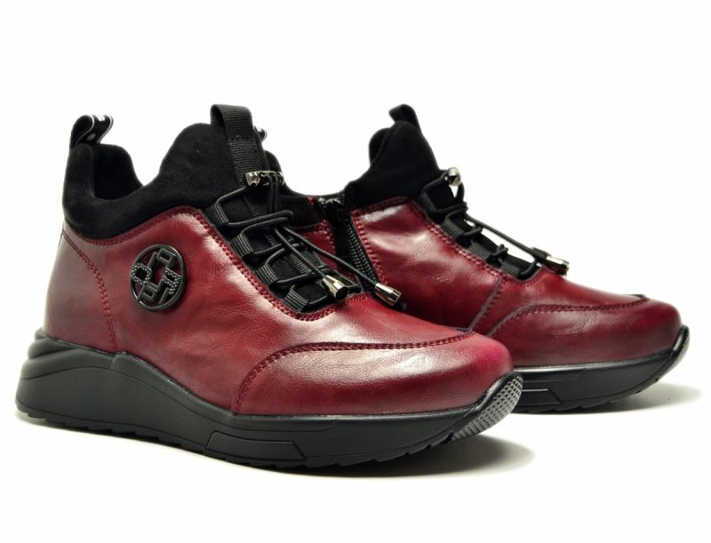 Botki 38 skóra FILIPPO 7168 bordowe skórzane damskie sportowe bordo