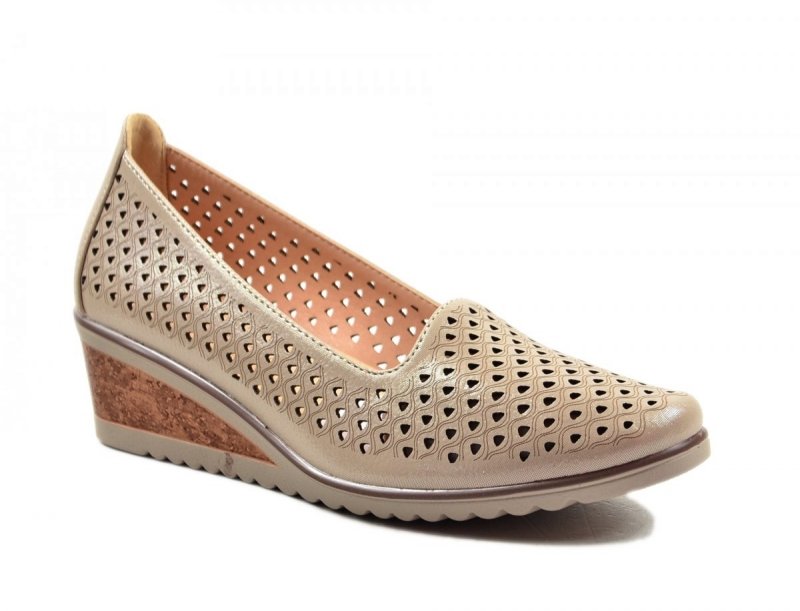 Półbuty 40 Potocki 12018 beżowe beż czółenka na koturnie ażurowane