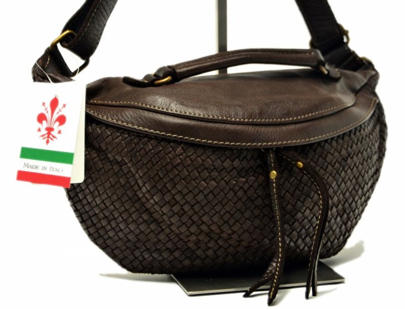 Nerka torebka skórzana listonoszka MIKO skóra brąz vintage czekolada plecionka damska