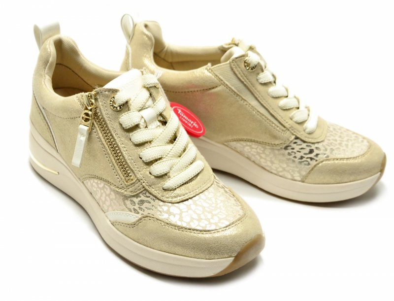 Sneakersy 41 TAMARIS 83714 skóra półbuty beżowe złote skórzane