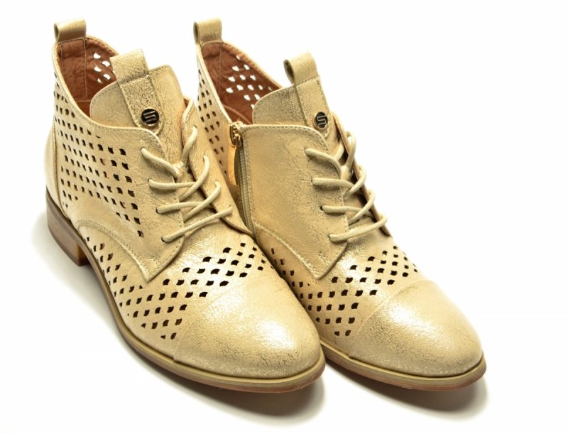 Botki 37 Potocki 12091 złote ażurowane sznurowane
