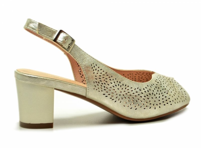 Sandałki damskie złote 41 na obcasie POTOCKI 12762 czółenka