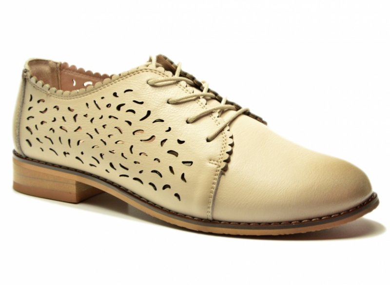 Półbuty beżowe 39 skóra oxfordy CAMBELL 19386 ażurowane damskie skórzane beż
