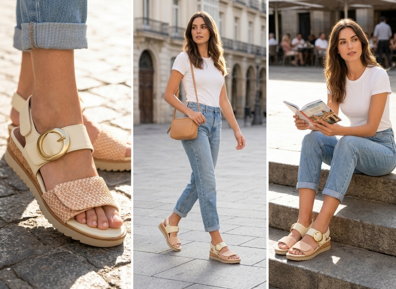 Sandały beż 36 JANA 28776 na platformie koturnie beżowe kremowe