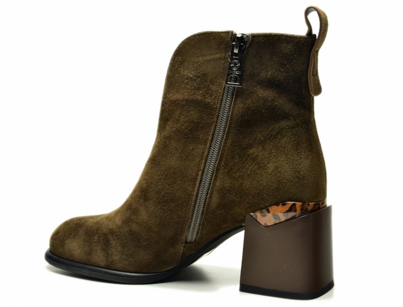 Botki 38 VINCEZA 66811 skóra brązowe na obcasie zamsz skórzane damskie brąz