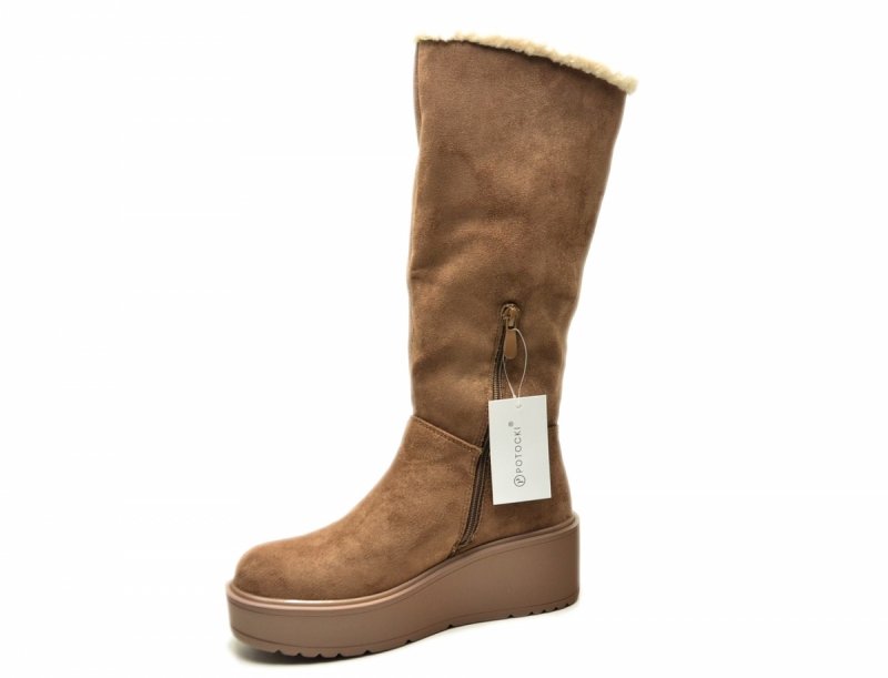 Kozaki botki 36 POTOCKI 11327 beżowe platforma damskie beż zamsz