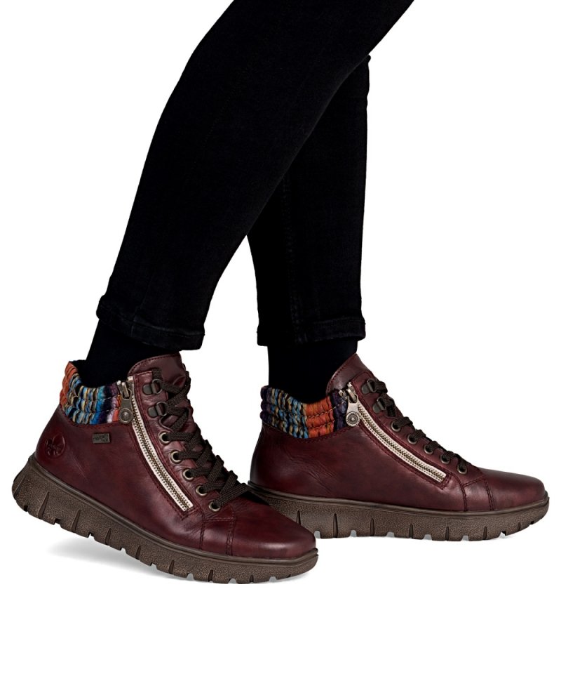 BOTKI 36 RIEKER 1305 bordowe skóra płaskie bordo TEX damskie ocieplane skórzane