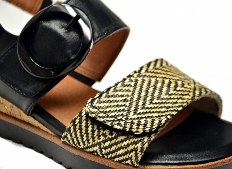 Sandały czarne beż 39 JANA 28776 na platformie koturnie beżowe