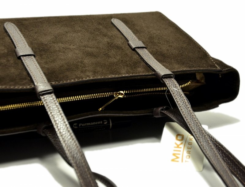 TOREBKA skórzana MIKO skóra brązowa damska zamsz czekolada