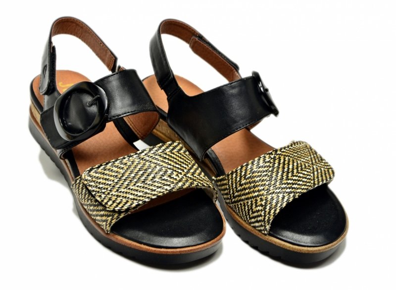 Sandały czarne beż 40 JANA 28776 na platformie koturnie beżowe